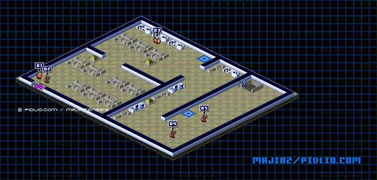 STAGE1-4:LABORATORY 2Fのキャラクター配置のマップ画像 / 魔神転生2 攻略 ─ pidlio.com