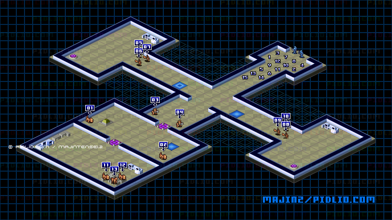 STAGE1-9：BASE OF INVADERのキャラクター配置のマップ画像 ／ 魔神転生2 攻略 ─ pidlio.com