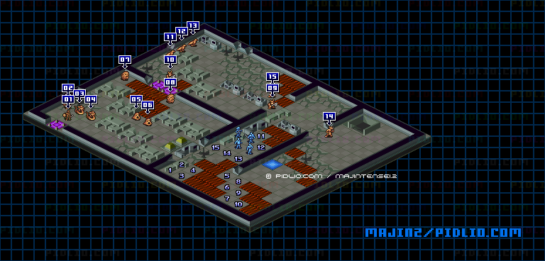 STAGE2-9：LABORATORY 2Fのキャラクター配置のマップ画像 ／ 魔神転生2 攻略 ─ pidlio.com