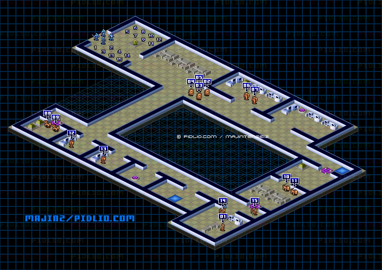 STAGE3-9:BASE OF OGIWARAのキャラクター配置のマップ画像 / 魔神転生2 攻略 ─ pidlio.com