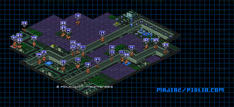 STAGE4-5：NORTH JUNCTIONのキャラクター配置のマップ画像 ／ 魔神転生2 攻略 ─ pidlio.com