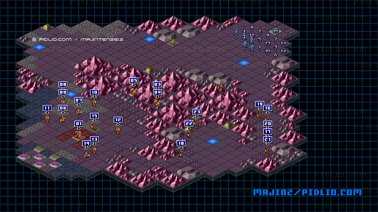 STAGE6-4:ADHAMA(LAW-LIGHT・CHAOS-LIGHT属性)のキャラクター配置のマップ画像 / 魔神転生2 攻略 ─ pidlio.com