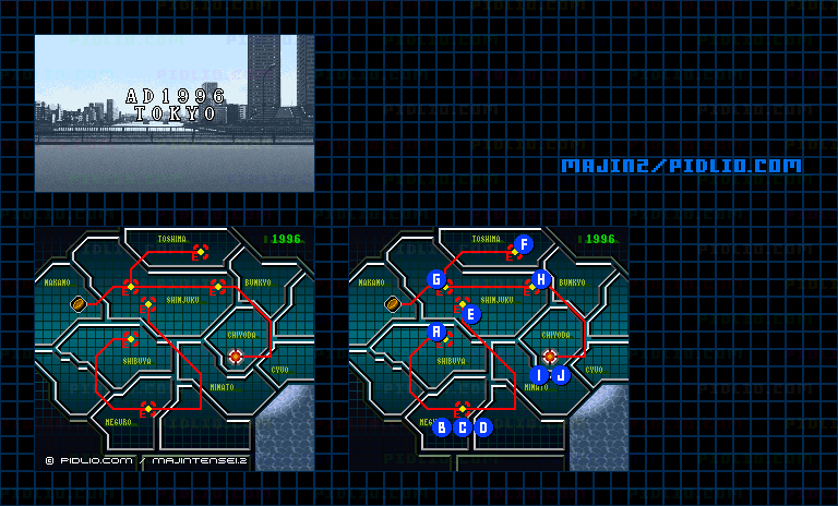 STAGE1：A.D.1996 - TOKYOの全体ステージマップ画像 ／ SFC版ドラゴンクエスト3攻略 ─ pidlio.com